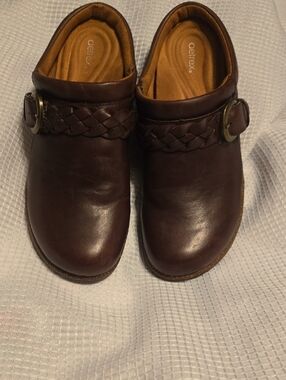 Aetrex Libby Braided Leather Slip-on Clogs Brown Size EU 38, US 7.5-8